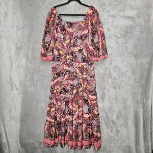 ME 2 MAGIC Paisley Smocked Square Neck Maxi Dress 3X Lightweight Maximalist Boho